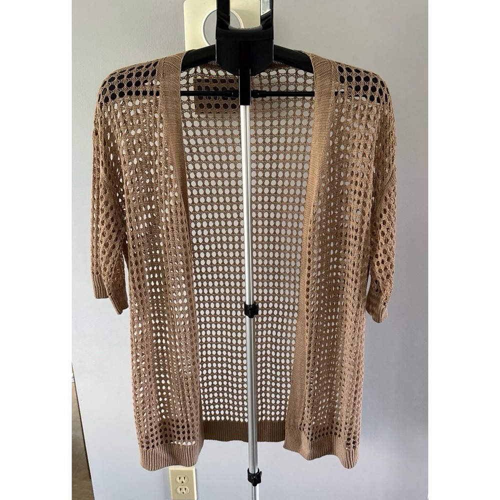 Women's Tan Woven Short Sleeve Cardigan Size Small